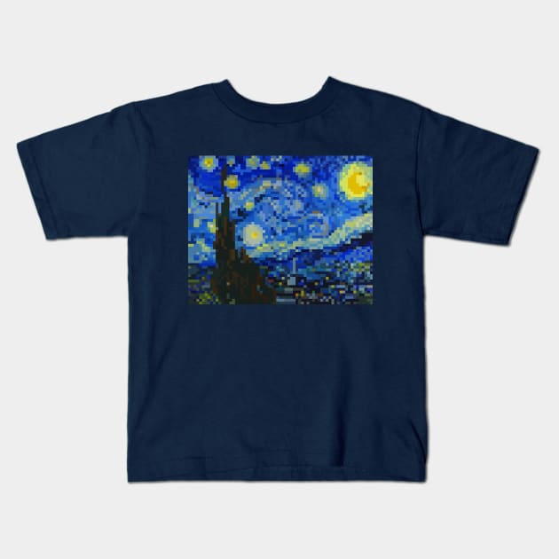 Pixely Starry Night Kids T-Shirt by Caloy